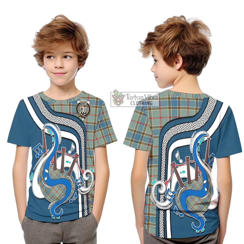 Balfour Blue Tartan Kid T-Shirt with Epic Bagpipe Style