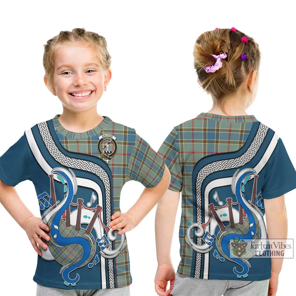 Balfour Blue Tartan Kid T-Shirt with Epic Bagpipe Style