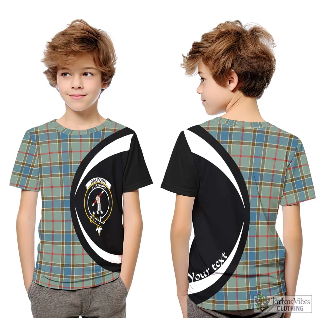 Balfour Blue Tartan Kid T-Shirt with Family Crest Circle Style