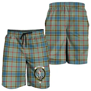 Balfour Blue Tartan Mens Shorts with Family Crest