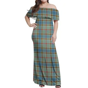 Balfour Blue Tartan Off Shoulder Long Dress