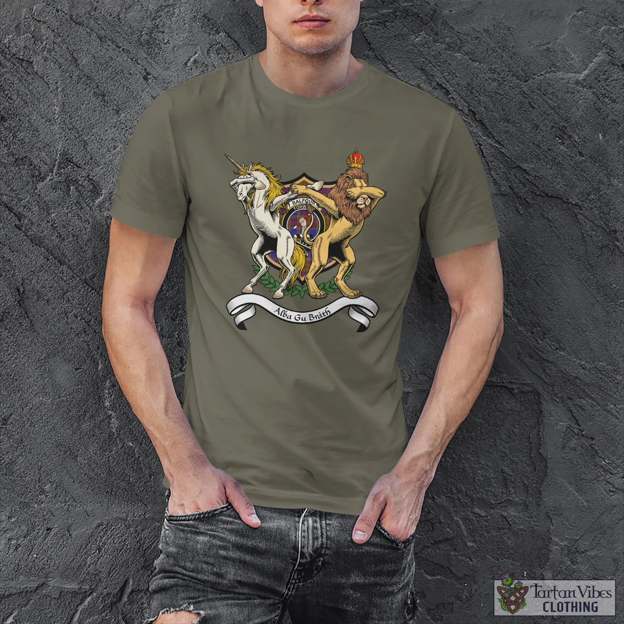 Balfour Family Crest Cotton Men's T-Shirt with Scotland Royal Coat Of Arm Funny Style