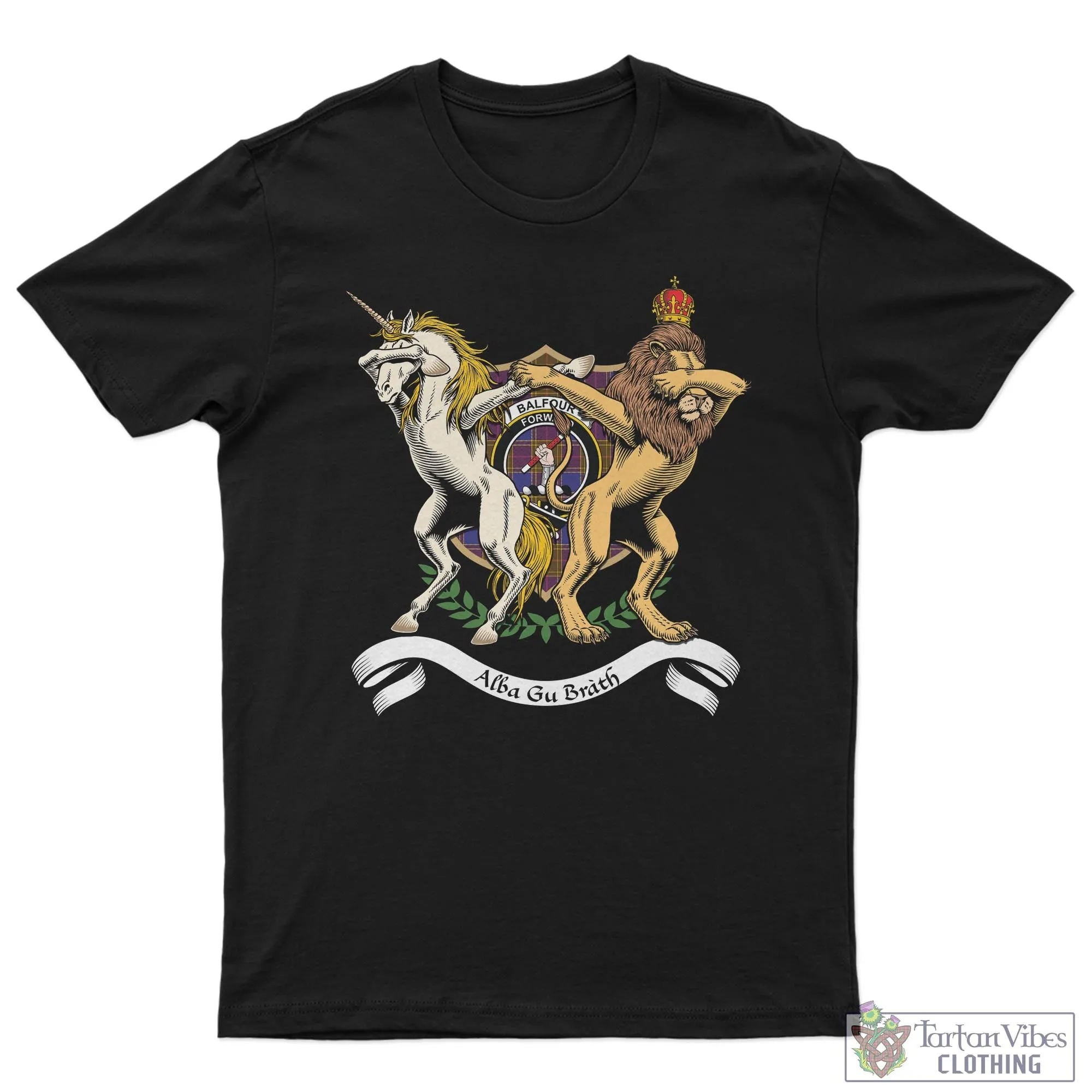 Balfour Family Crest Cotton Men's T-Shirt with Scotland Royal Coat Of Arm Funny Style