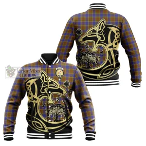 Balfour Tartan Baseball Jacket with Family Crest Celtic Wolf Style