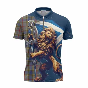 Balfour Tartan Family Crest Zipper Polo Shirt with Scottish Majestic Lion