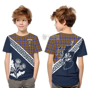 Balfour Tartan Kid T-Shirt Featuring Thistle and Scotland Map