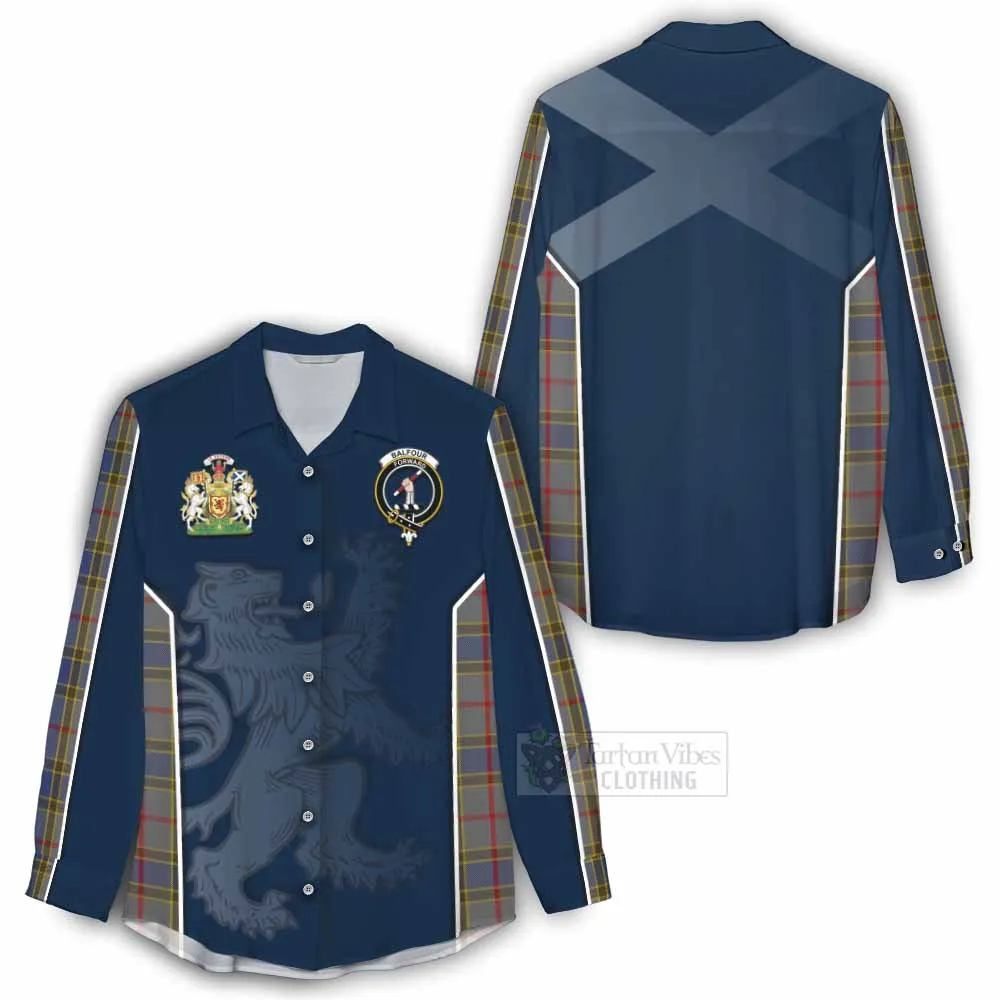 Balfour Tartan Women's Casual Shirt with Family Crest and Lion Rampant Vibes Sport Style