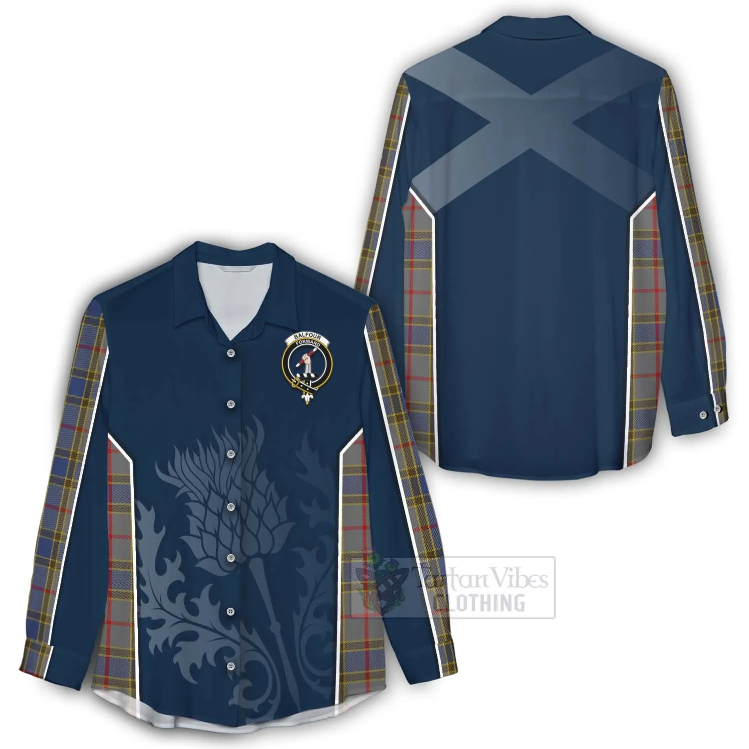 Balfour Tartan Women's Casual Shirt with Family Crest and Scottish Thistle Vibes Sport Style