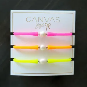 Bali Freshwater Pearl Silicone Bracelet Set - Bright Neon