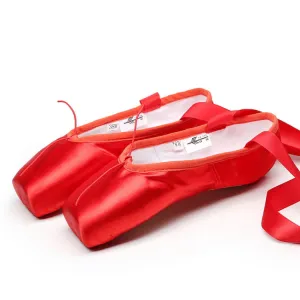 Ballet Lace Pointe Shoes Professional Flat Dance Shoes, Size: 35(Red)