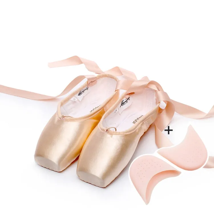 Ballet Lace Pointe Shoes Professional Flat Dance Shoes, Size: 35(Satin   Silicone Case)