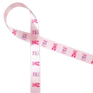 Ballet Ribbon printed on 5/8" light pink single face satin ribbon