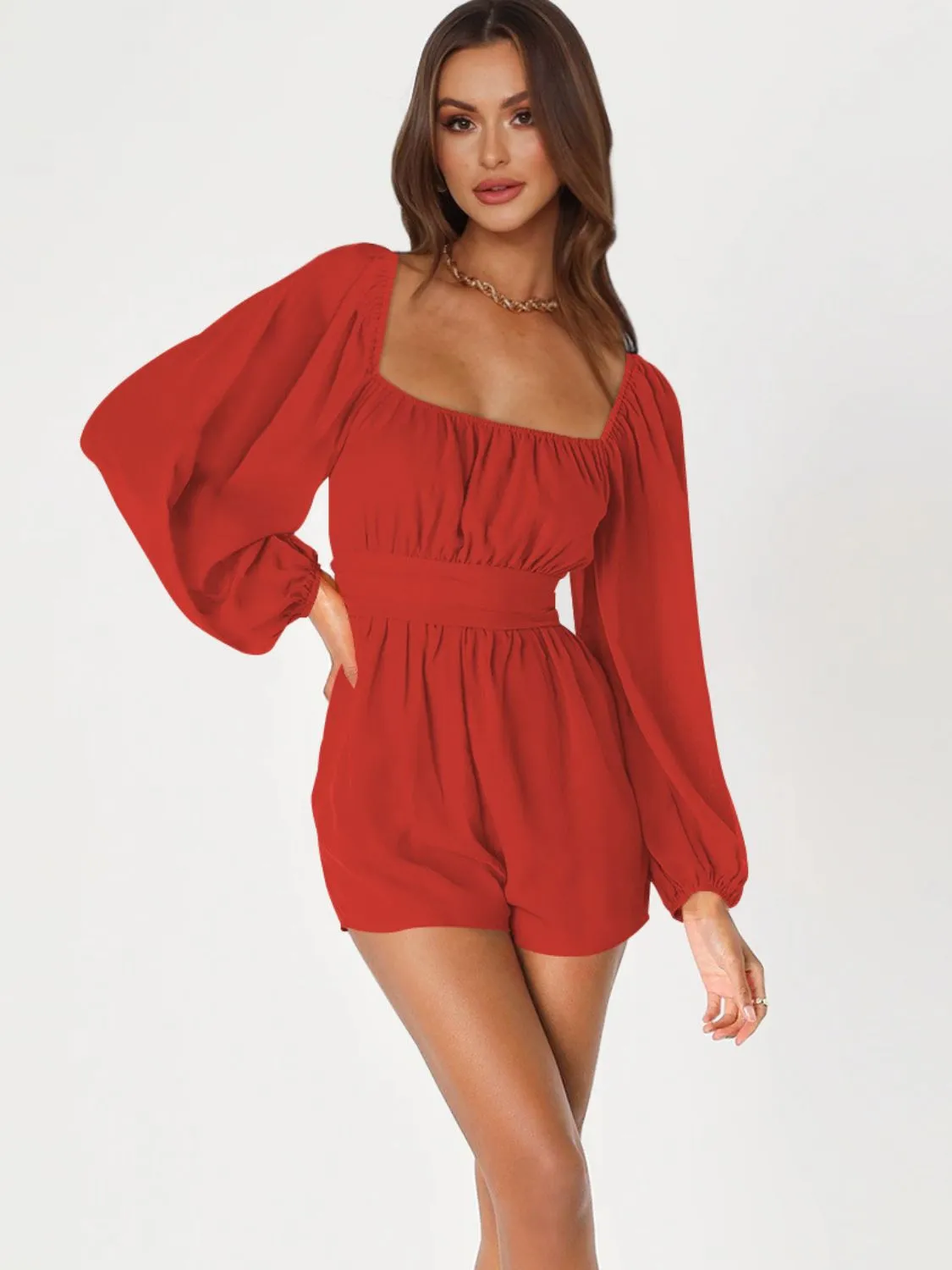 Balloon Sleeve Tie Back Romper