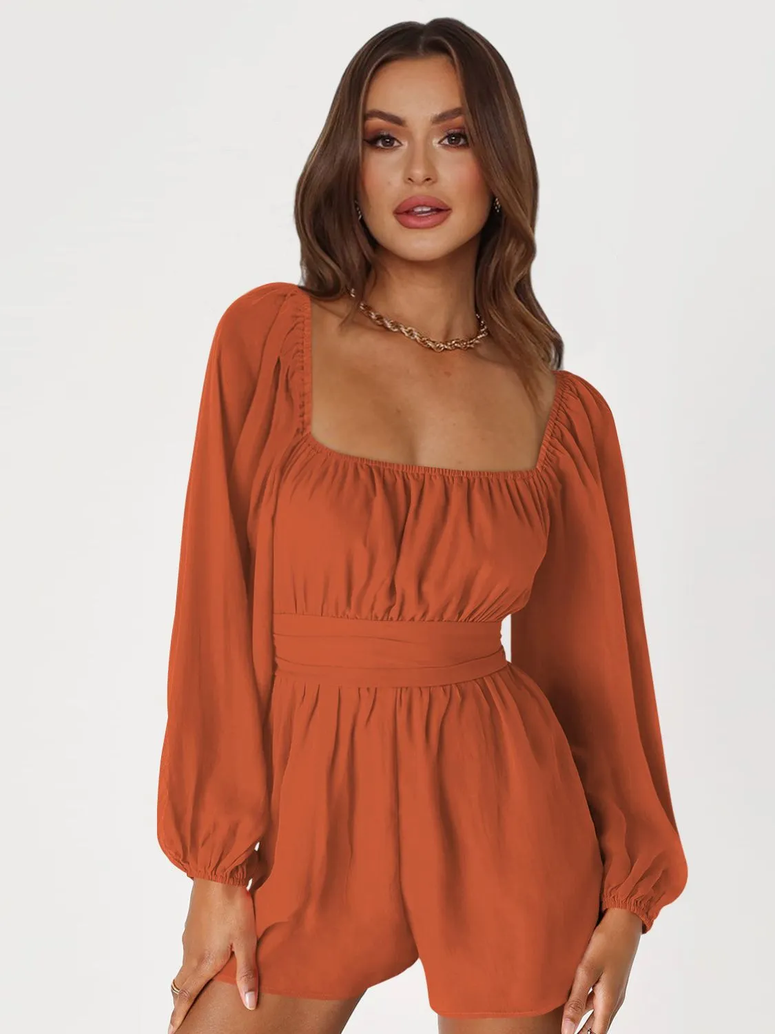 Balloon Sleeve Tie Back Romper