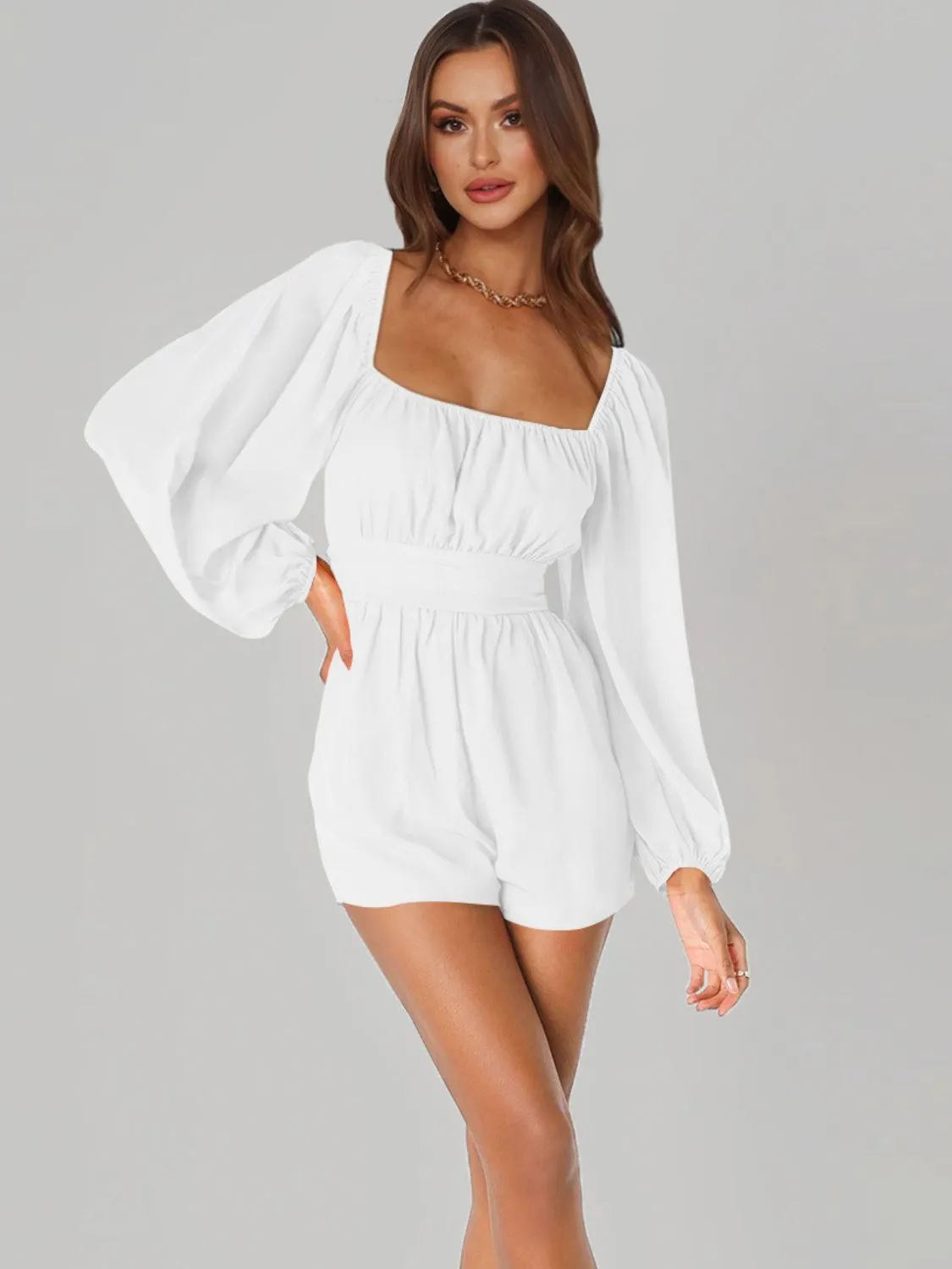 Balloon Sleeve Tie Back Romper