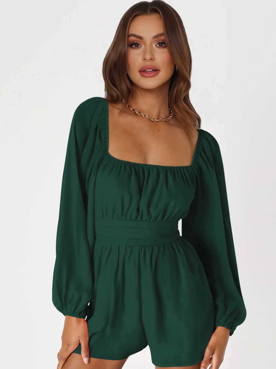 Balloon Sleeve Tie Back Romper