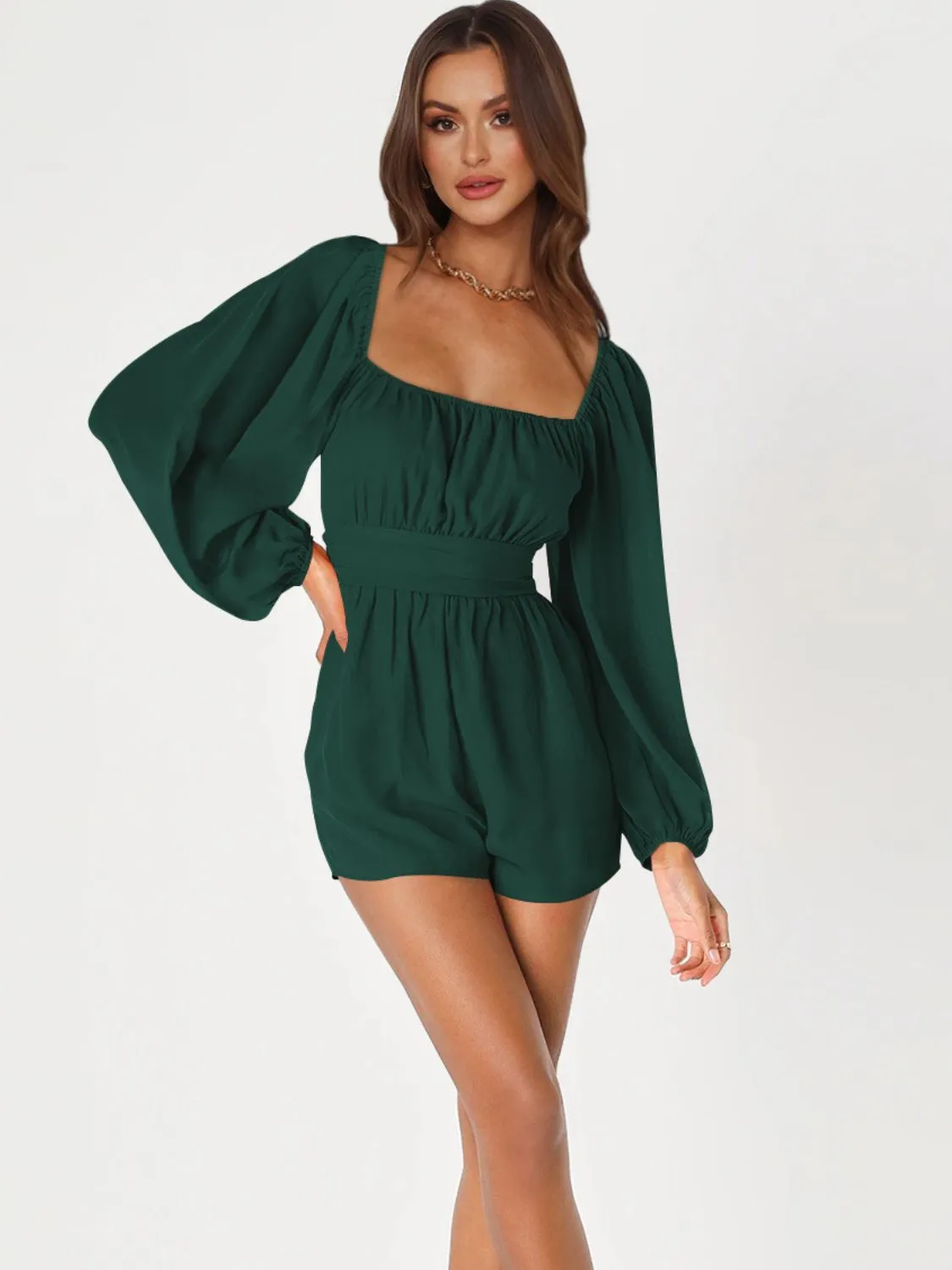 Balloon Sleeve Tie Back Romper