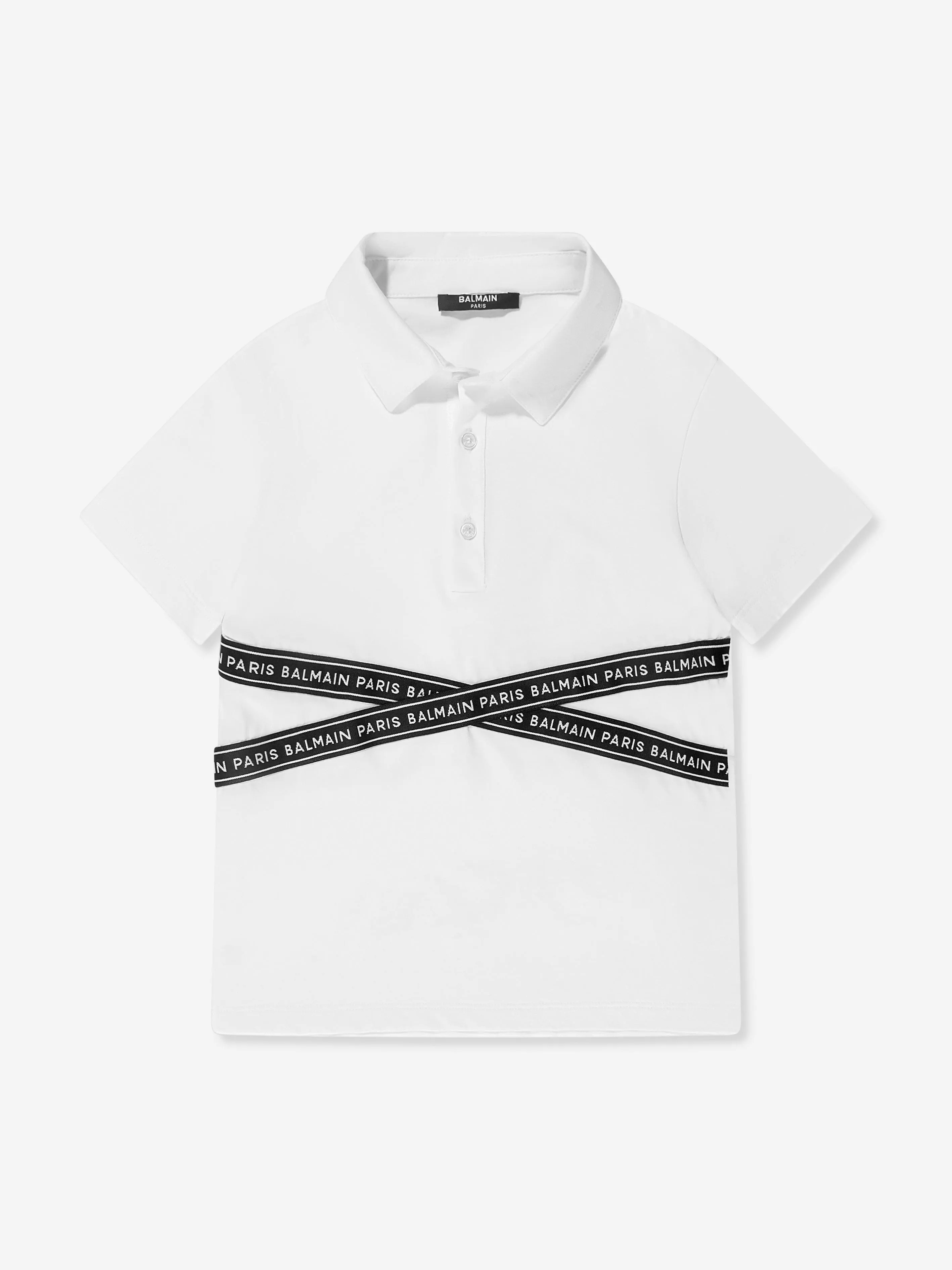 Balmain Boys Logo Tape Polo Shirt in White