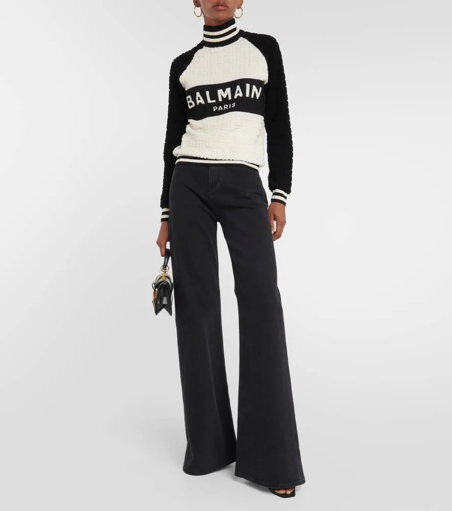 BALMAIN wool and cotton jacquard monogram sweater, multicolored