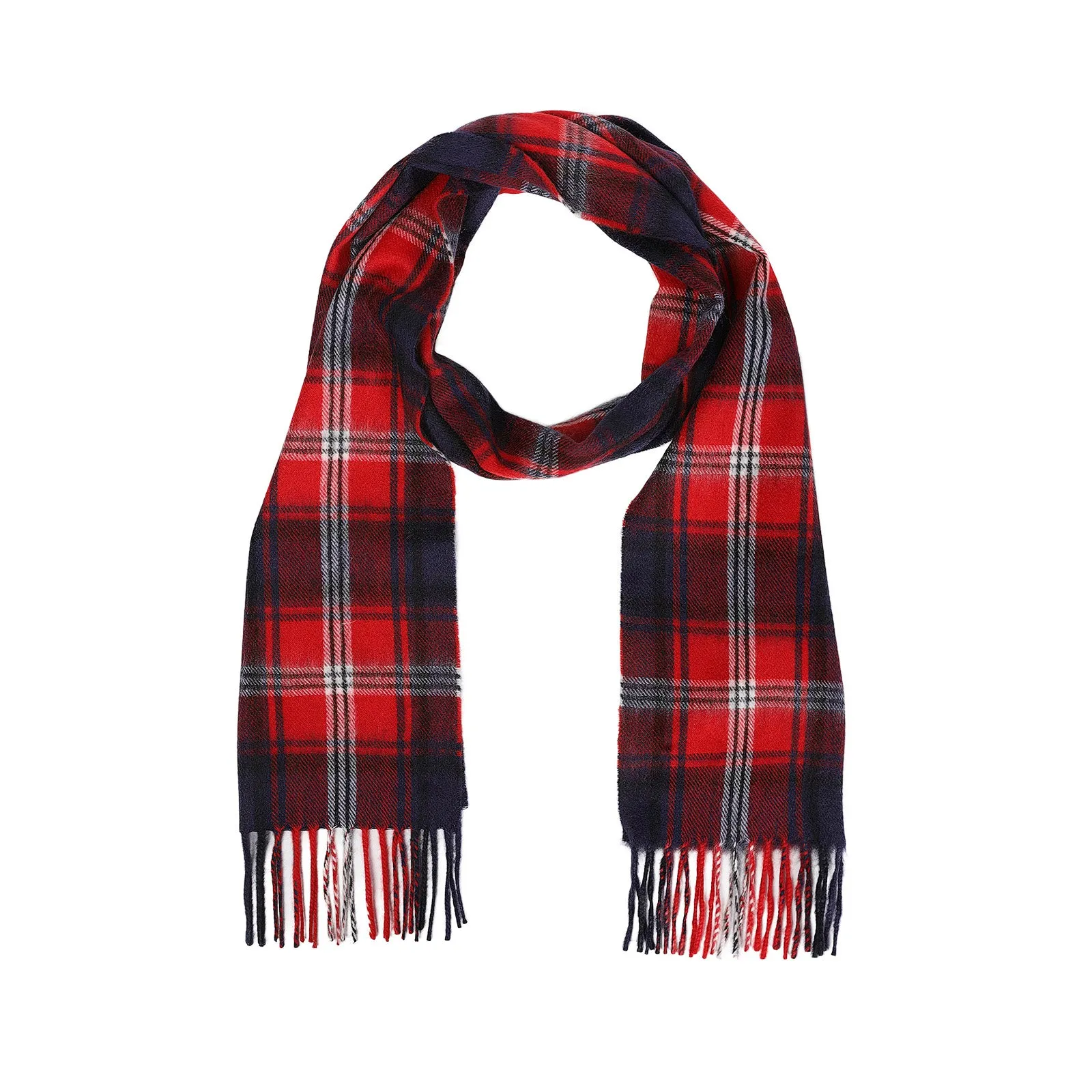 Balmoral 100% Cashmere Woven Scarf Black Navy Red Check