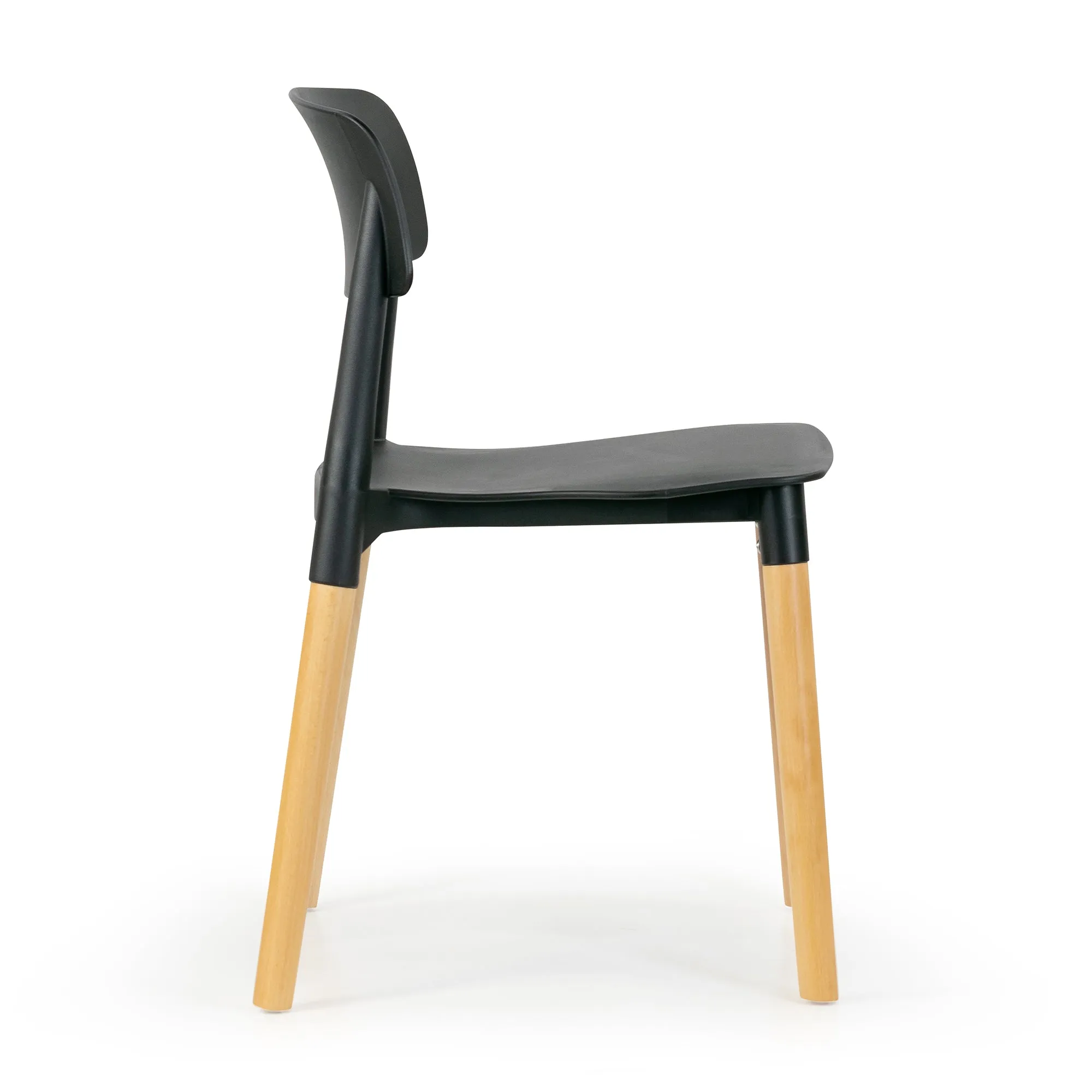 Balta Black Plastic Dining Chair with Wood Legs