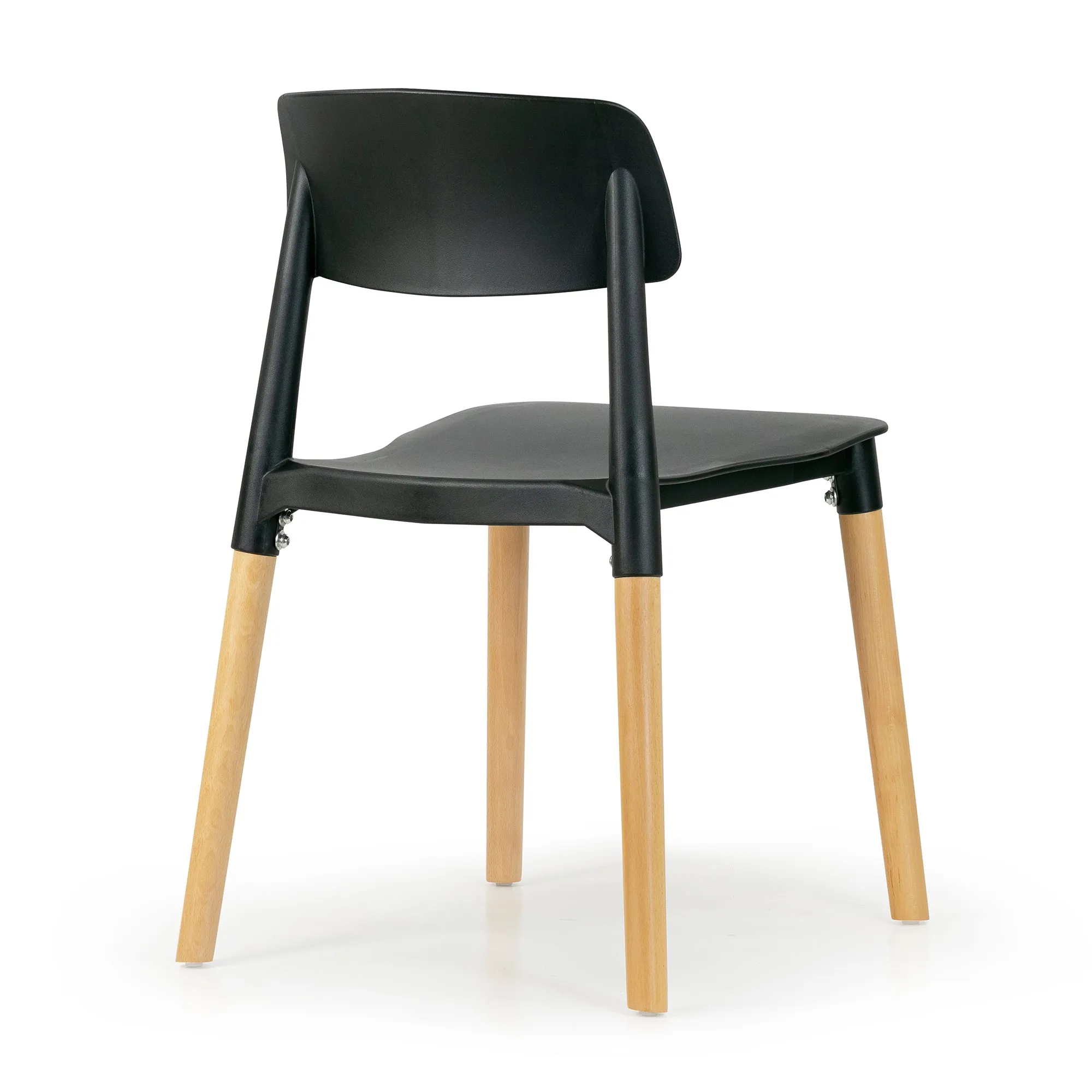 Balta Black Plastic Dining Chair with Wood Legs