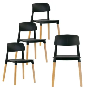 Balta Black Plastic Dining Chair with Wood Legs