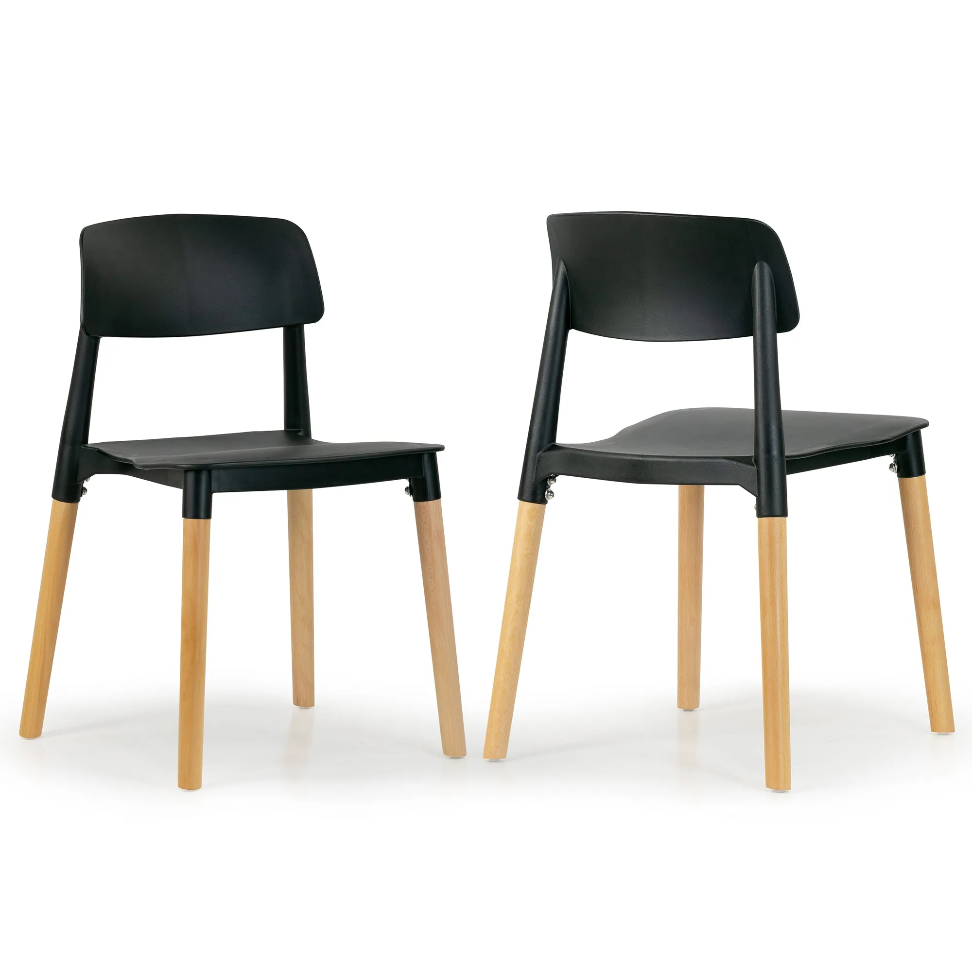 Balta Black Plastic Dining Chair with Wood Legs