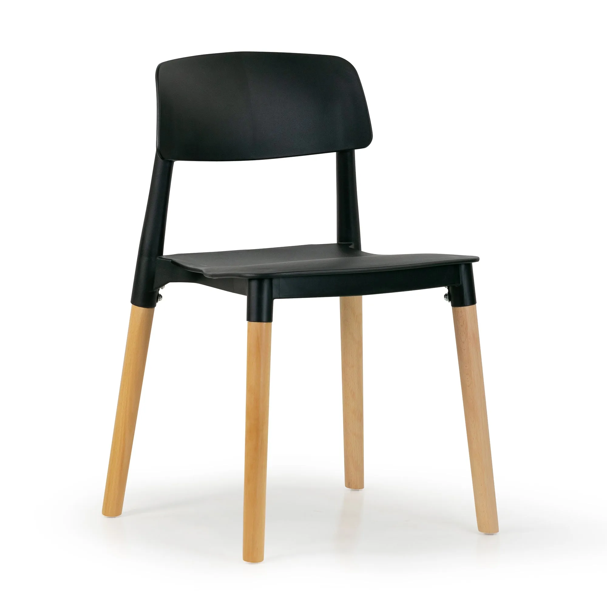 Balta Black Plastic Dining Chair with Wood Legs