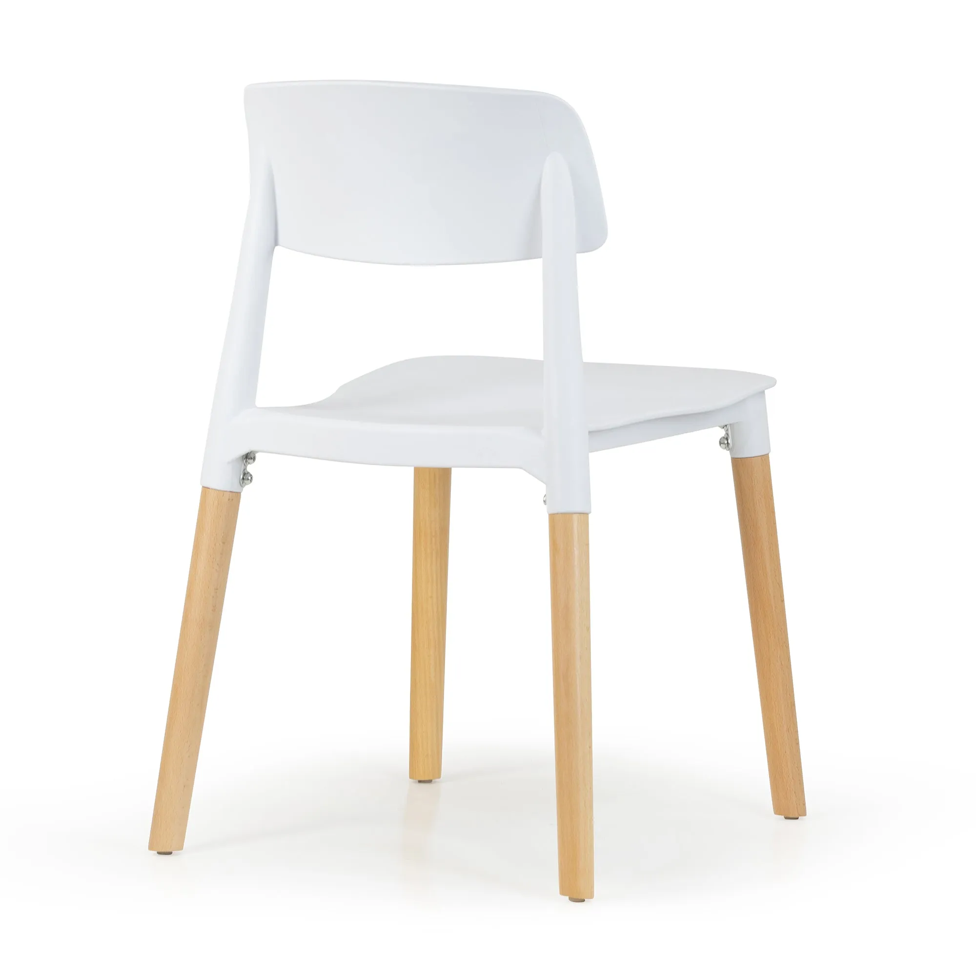 Balta White Plastic Dining Chair with Wood Legs