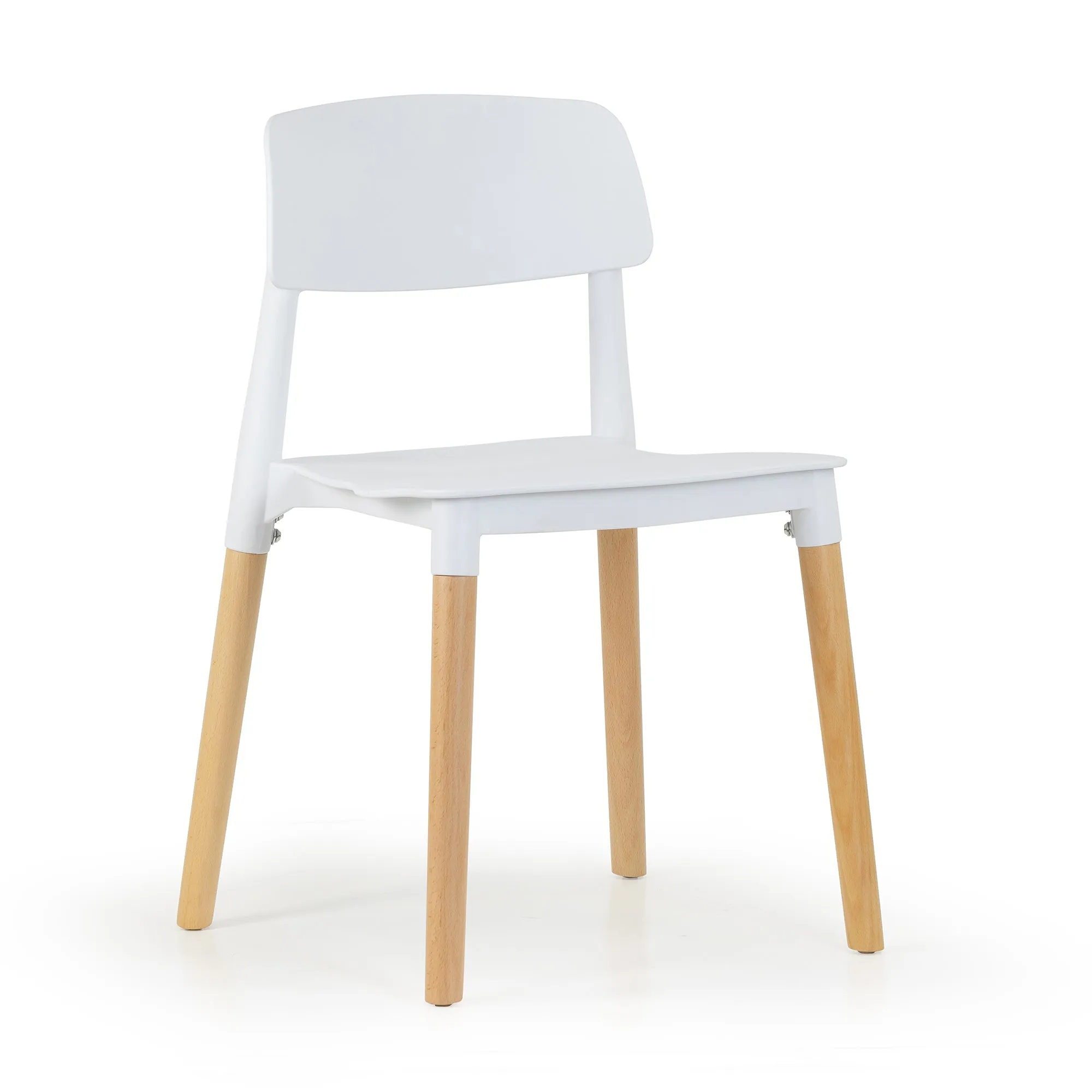 Balta White Plastic Dining Chair with Wood Legs