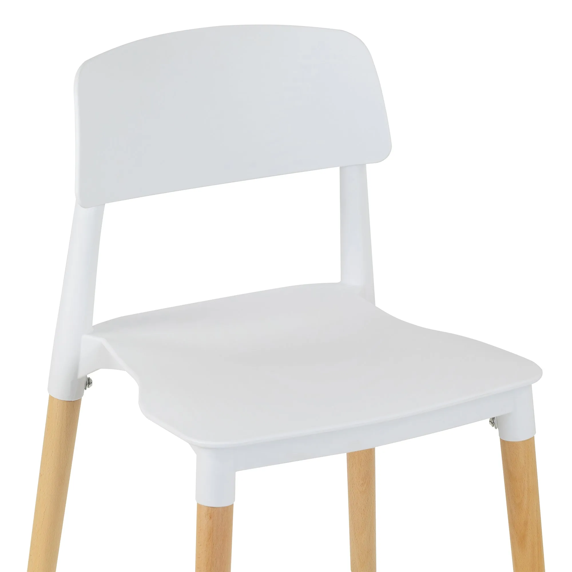 Balta White Plastic Dining Chair with Wood Legs