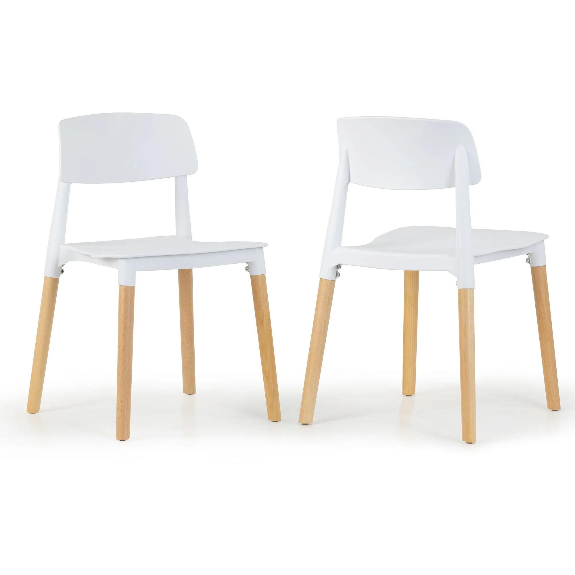 Balta White Plastic Dining Chair with Wood Legs