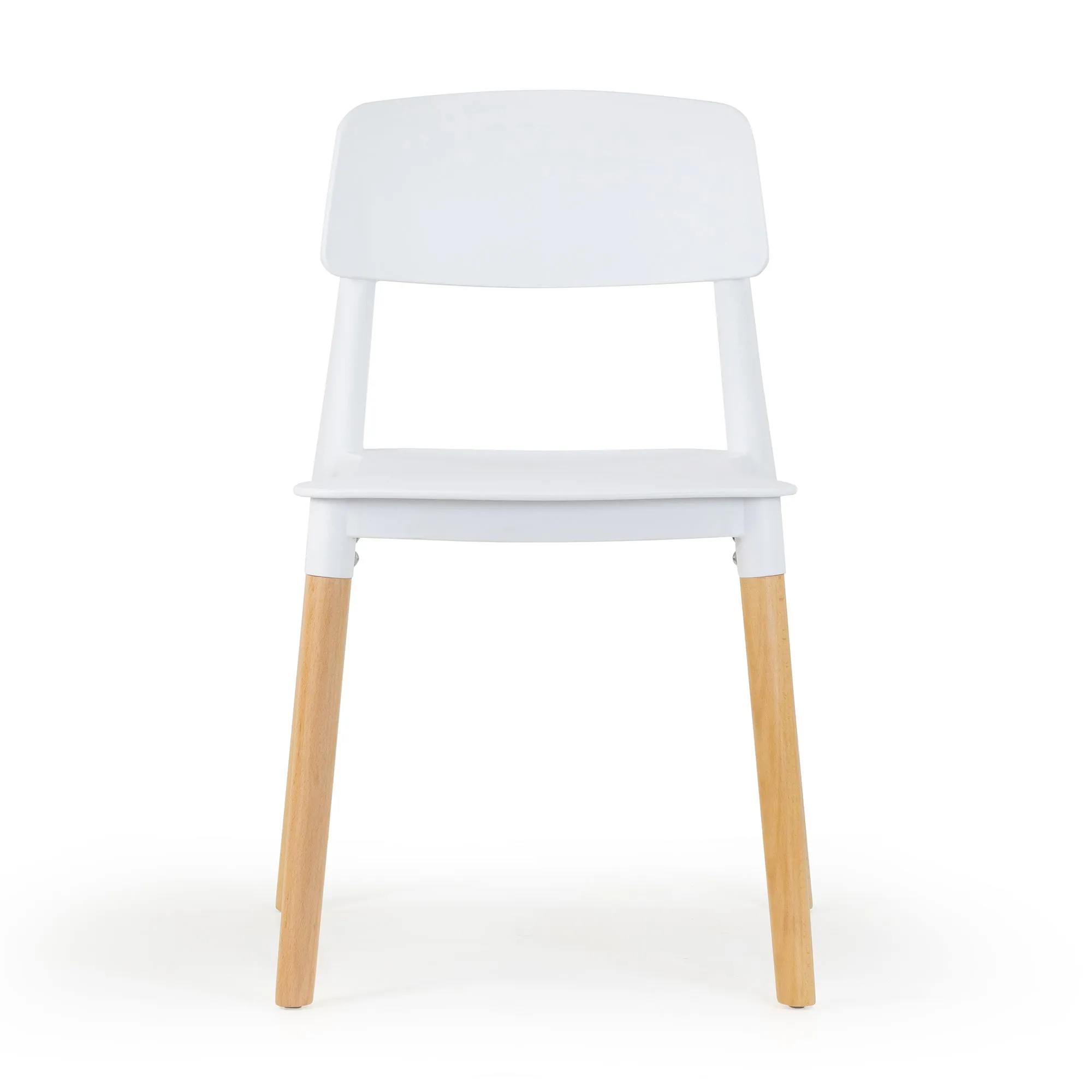 Balta White Plastic Dining Chair with Wood Legs