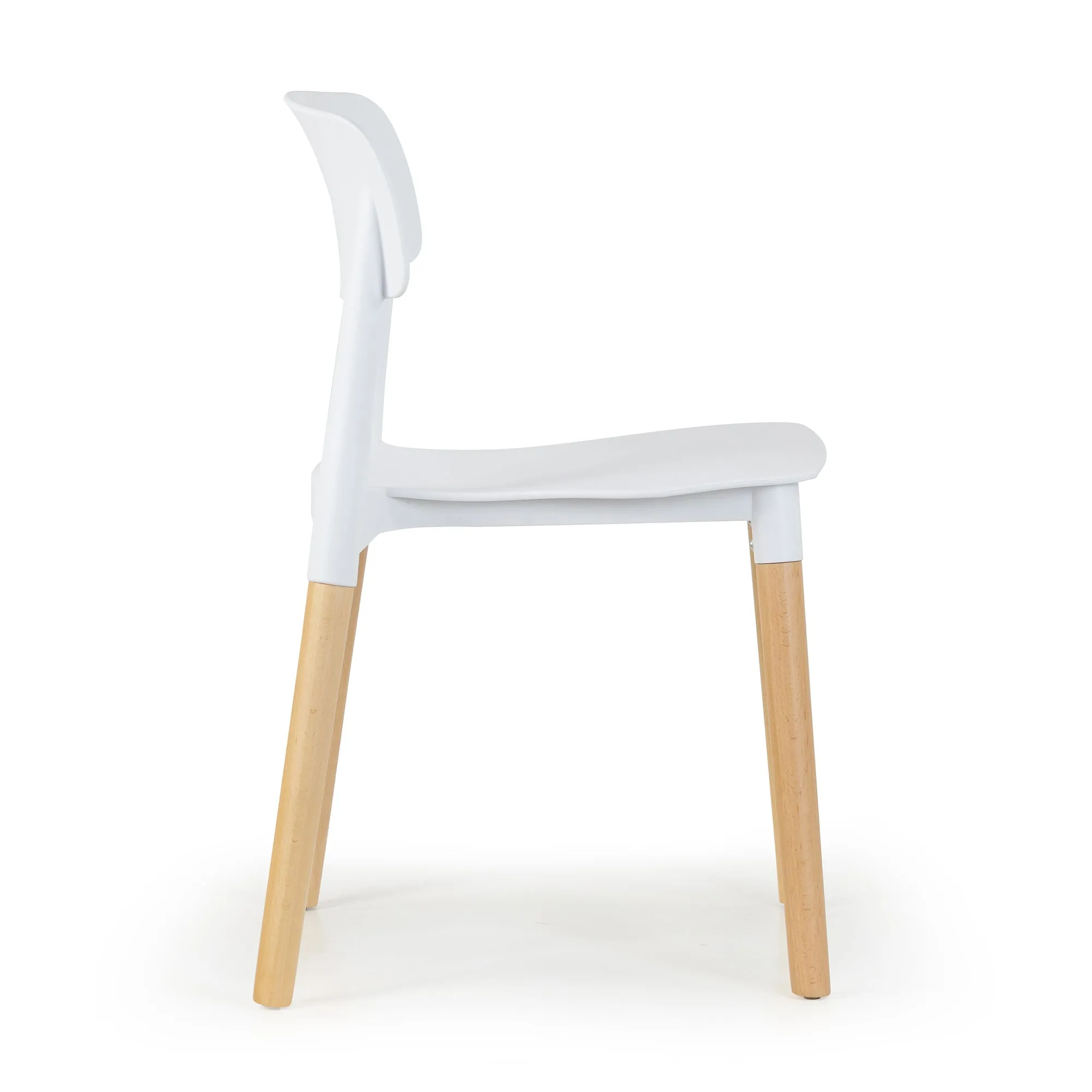 Balta White Plastic Dining Chair with Wood Legs