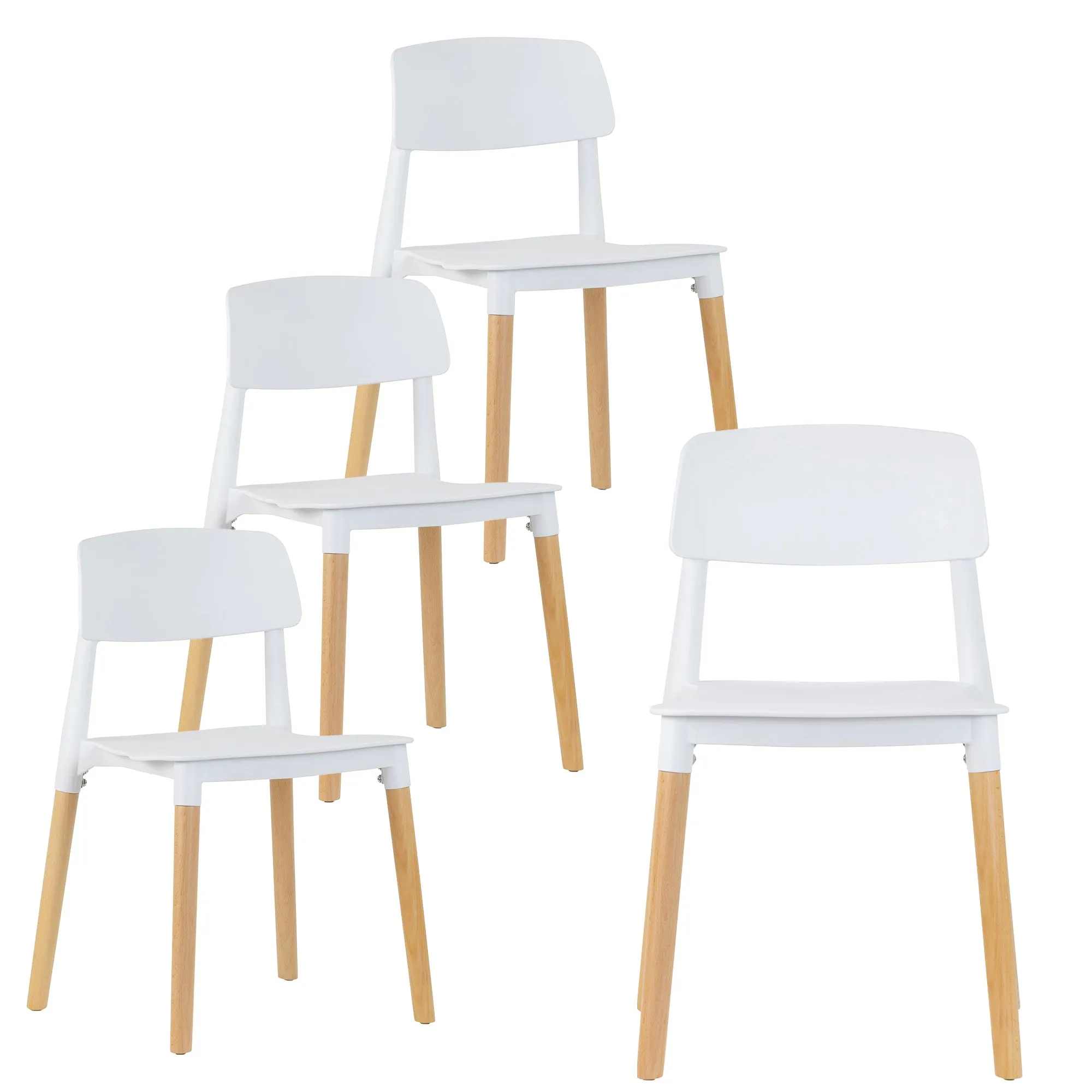 Balta White Plastic Dining Chair with Wood Legs