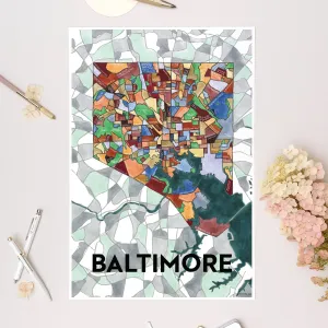 Baltimore Neighborhoods Map Art Print