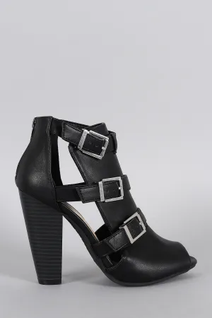 Bamboo Buckle Cutout Peep Toe Bootie