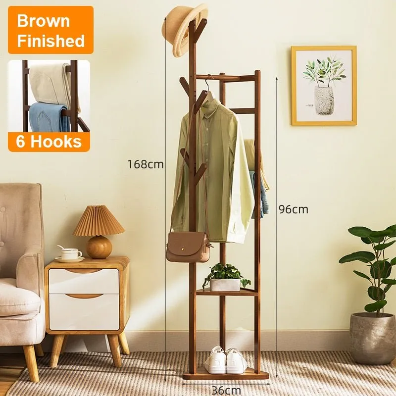 Bamboo Clothes Coat Rack Garment Stand Shelf Tree Hanger Bag Hat Hook Holder