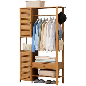 Bamboo Clothes Rack Garment Closet Storage Organizer Hanging Rail Shelf Dress room Drawer