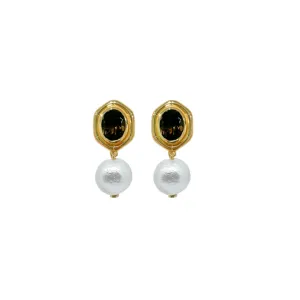 Bamboo Gold & Smoky Quartz Cotton Pearl Single Earring