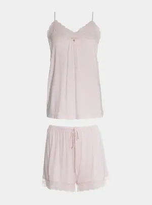 Bamboo Lace Cami Short Pyjama Set in Powder Puff