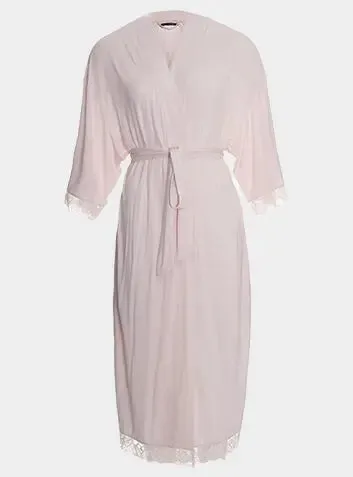 Bamboo Lace Kimono Robe in Powder Puff