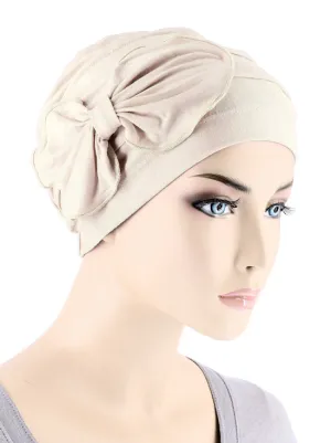 Bamboo Pleated Bow Cap Ivory