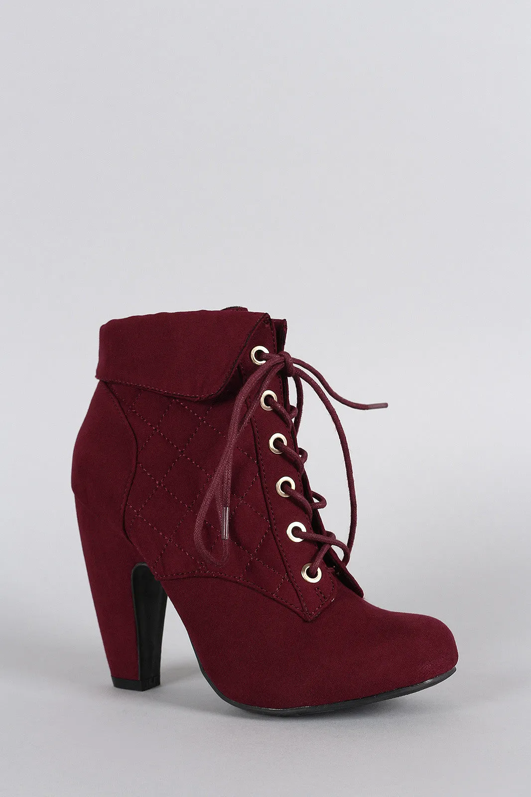 Bamboo Quilted Chunky Heeled Lace Up Booties