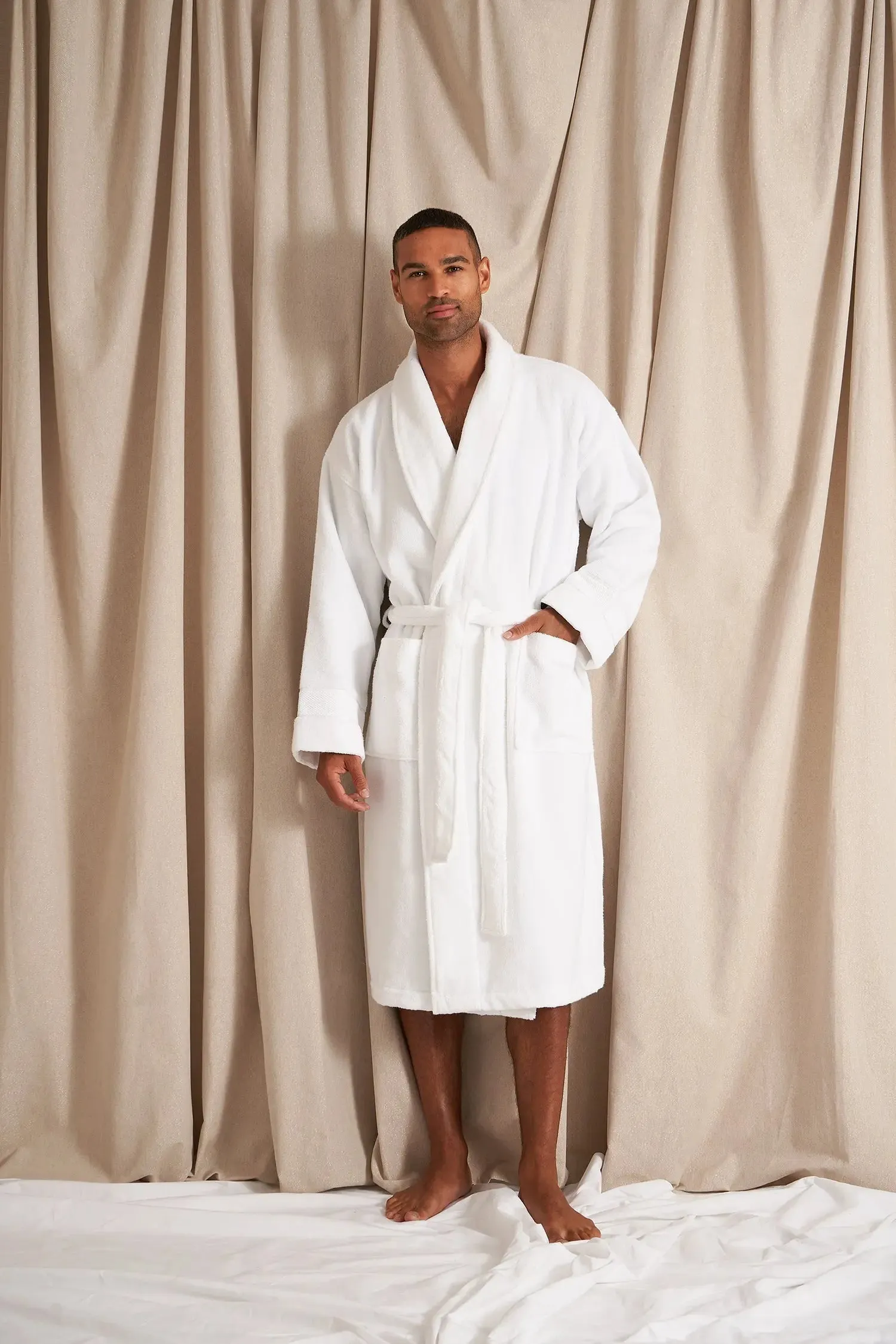 Bamboo Towelling Robe in Cloud White