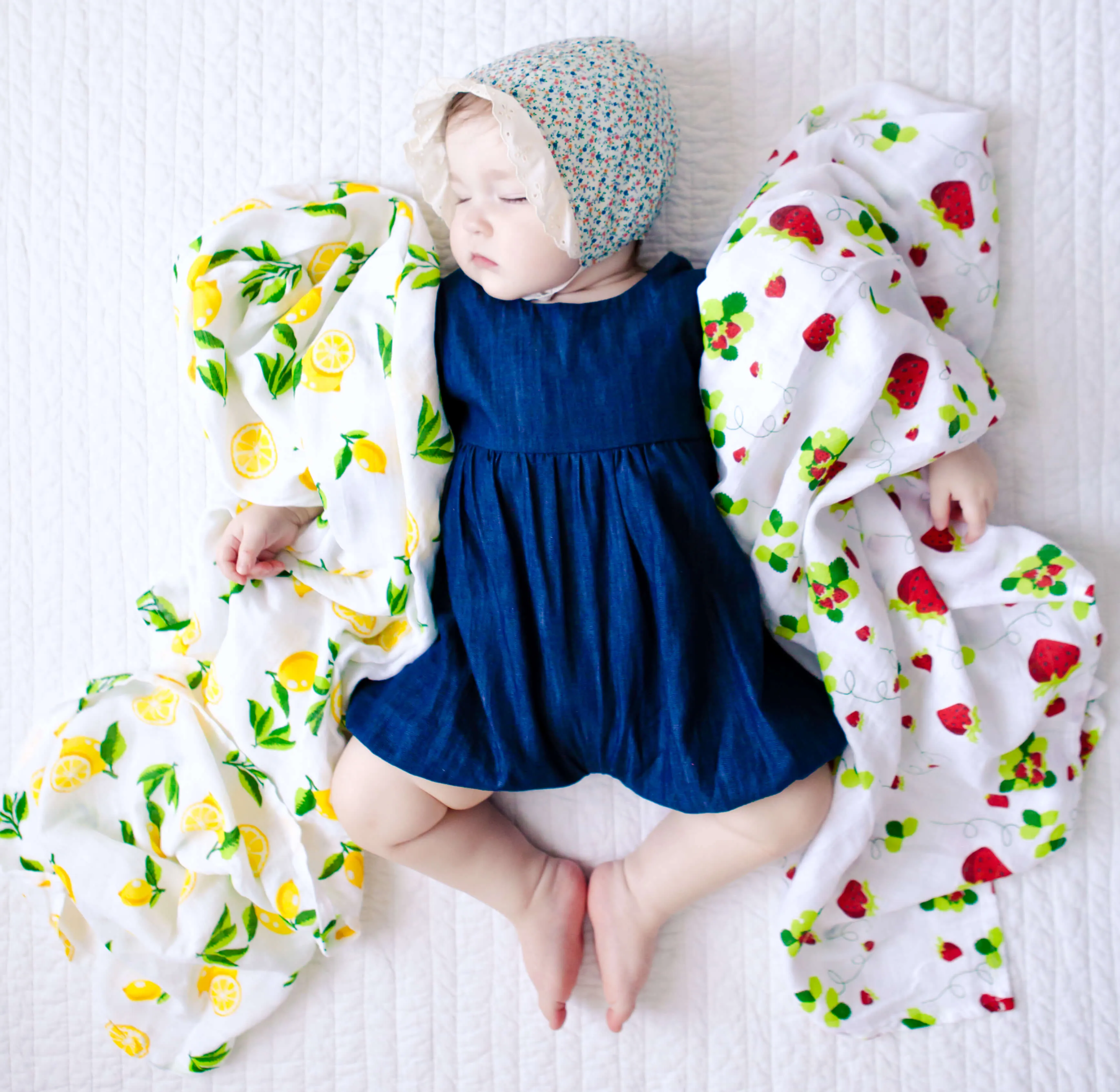 Bamboo Viscose Muslin Swaddle Blanket Set Of 2, Lemon And Strawberry Prints