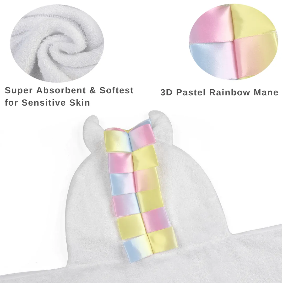 Bamboo Viscose White Unicorn Hooded Towel