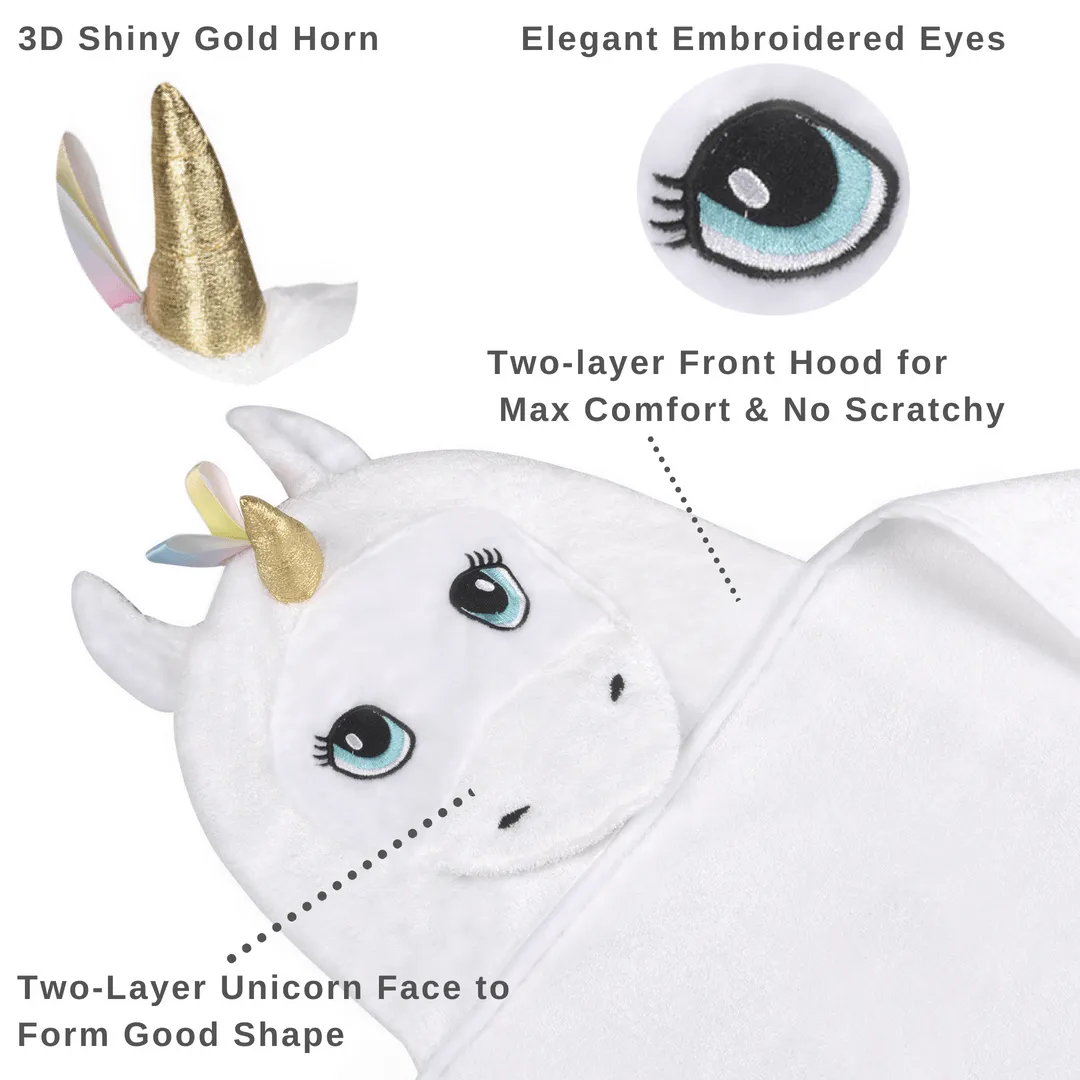 Bamboo Viscose White Unicorn Hooded Towel