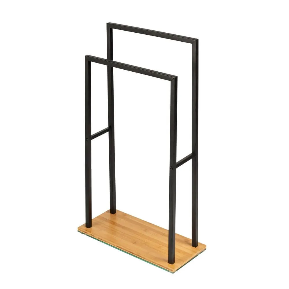 Bambusa 2 Rail Freestanding Towel Rack Matte Black